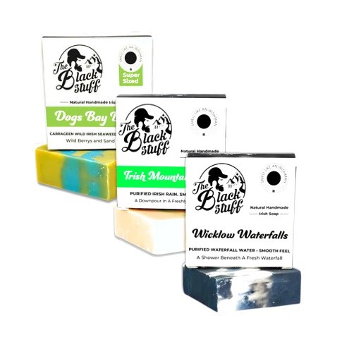 The Black Stuff All Natural Bar Soap for Men Handmade Cold Process Soaps with Organic Ingredients and Essential Oils - Mens Soap for Daily Use - Wicklow Waterfall, Irish Rain Mountain, Dogs Bay Beach