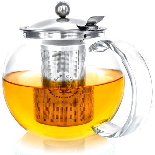 Teabloom All-in-One Glass Teapot and Tea Kettle – Heatproof Borosilicate Glass Tea Maker with Removable Stainless Steel Loose Tea Infuser – Classica Stovetop Tea Pot (40 oz / 1200 ml)