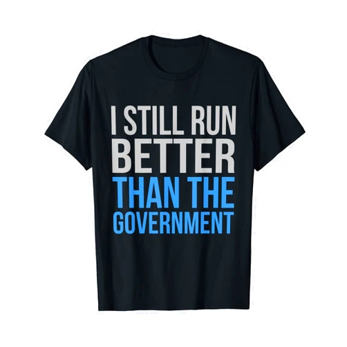 Amputation Wheelchair Prosthetic Leg Humor Graphic Run Better Than Government Funny Amputee Prosthetic Graphic T-Shirt