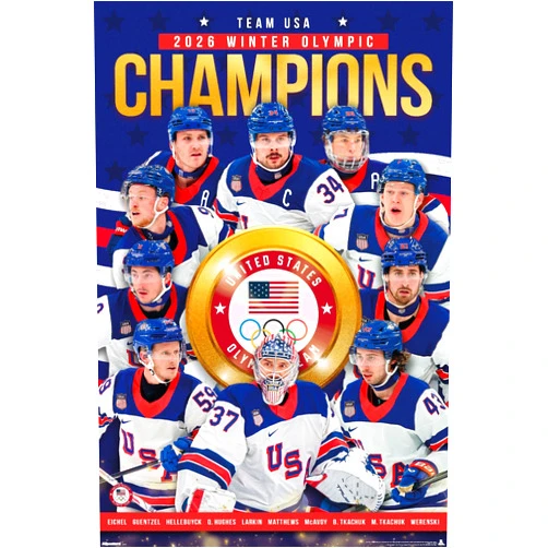 Trends International Team USA - Olympic Hockey Gold Medalists Milano Cortina 26 Wall Poster, 22.4L