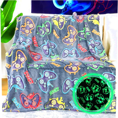 KIVEE Birthday Gifts for Boys Age 8-15, Gamer Gifts for Men Boys Teen, Glow in The Dark Gaming Blanket, Game Controller Throw, Gaming Room Decor, Gamer Dad Graduation Presents for Teens 50