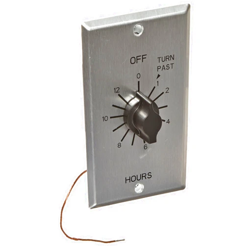 NSI TORK C412H Spring-Wound in-Wall Twist Timer with Commercial Style Metal Plate and 12-Hour Length for Automatic Shutoff of Motors or Lights, Metal-Brushed Aluminum
