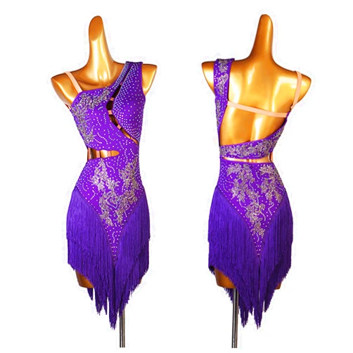 JRUIA Tassel Professional Latin Dance Competition Dresses for Women Cha Cha Tango Costume Ballroom Performance Wear