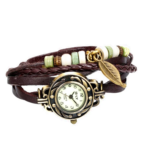JewelryWe Women Quartz Bracelet Watch Fashion Weave Wrap Around Leather Wrist Watch Classic Bracelet Watch for Valentines Day