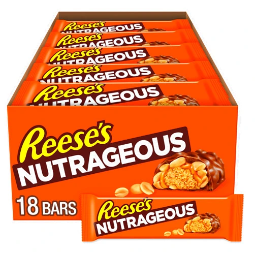 REESE'S NUTRAGEOUS Chocolate, Peanut Butter, Caramel and Peanut Candy Bars, 1.66 oz (18 Count)