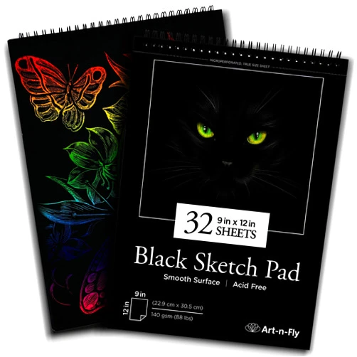 Art-N-Fly 32 Sheets Black Sketch Pad 9x12