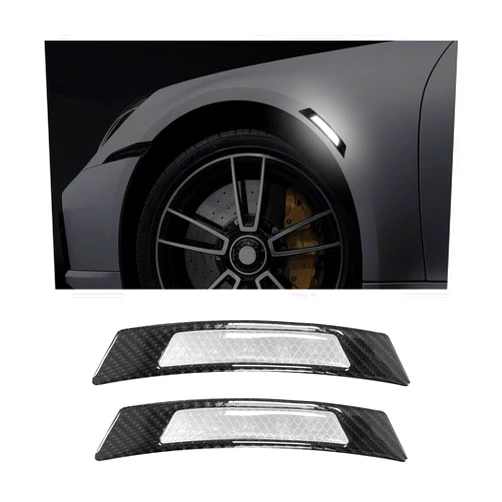 Dickno 2 PCS Car Reflective Trim, Carbon Fiber Car Side Marker Stickers, Anti-Collision Auto Body Reflective Safety Warning Decals, Universal Vehicle Exterior Decor Accessories (Black & White)