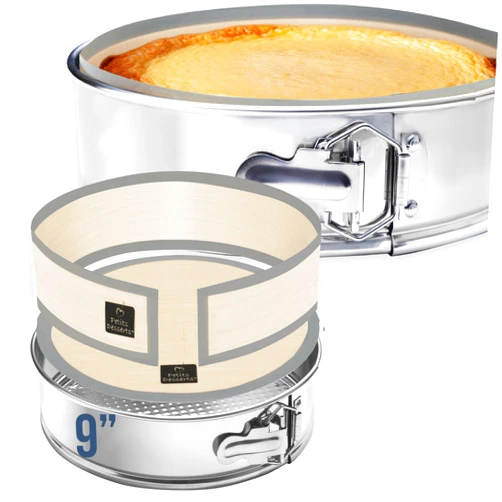 PETÍTS DESSERTS STAINLESS STEEL Springform Pan 9 Inch, with 2 REUSABLE NON-STICK Liners - No Parchment Paper Needed, NON-TOXIC Springform Pan for Cheesecake