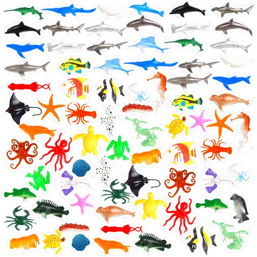 FINGOOO 80 Pieces Sea Creatures Toys for Kids,Assorted Vinyl Plastic Ocean Animals Toys for Party Favors Classroom Educational Goodie Bag Filler Cupcake Topper