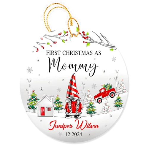 Yoriss Personalized 1st Christmas As Mommy Ornament Gift for New Mom Mother, First Christmas As Mommy Ornament Xmas 2024, Custom Name & Year Mom Ornament, First Xmas As Mommy Pregnancy Announcement Ornament