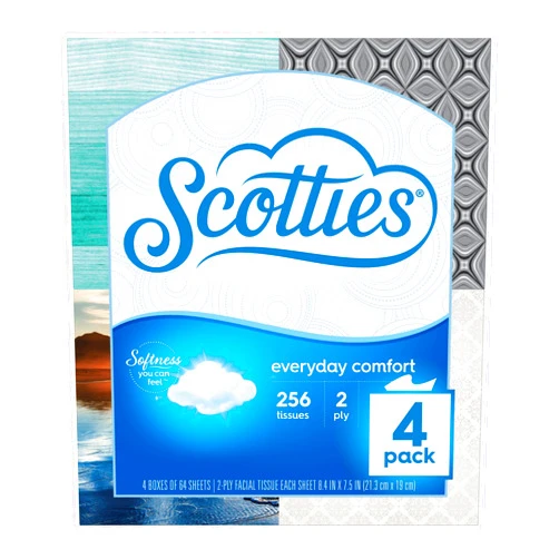 Scotties Everyday Comfort Facial Tissues, 64 Tissues per Box, 4 Pack