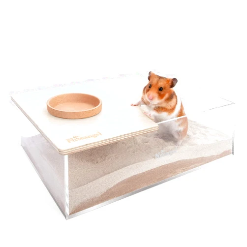 Niteangel Small Animal Sand-Bath Box: - Acrylic Critter's Sand bath Shower room & Digging Sand Container for Hamsters Mice Lemming Gerbils or other Small Pets (Rectangle, Birch-wood)