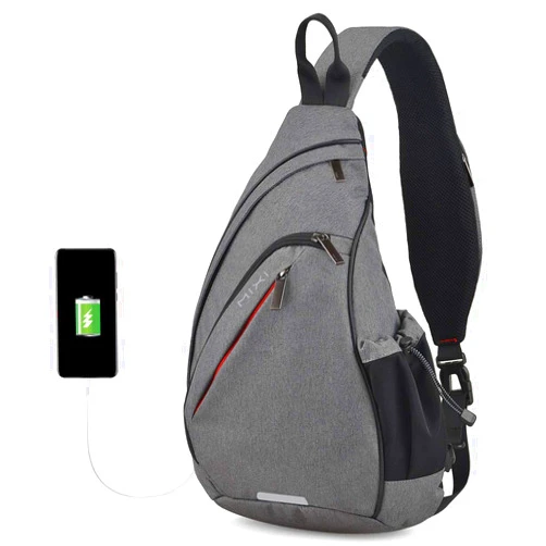Hanke Sling Bag Men Backpack Unisex One Shoulder Bag Hiking Travel Backpack Crossbody with USB Port Versatile Casual Daypack