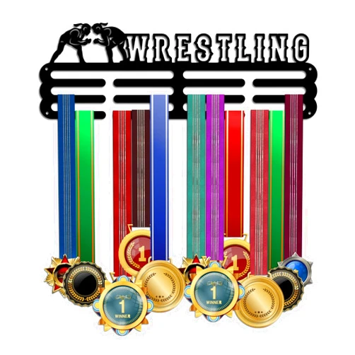 PH PandaHall Wrestling Medal Holder Athletics Medal Award Ribbon Hanger Display Rack Wall Mount Hanger Decor Trophy Shelf Tiered Award Rack for Over 50 Medals Easy to Install 15.75 Inch