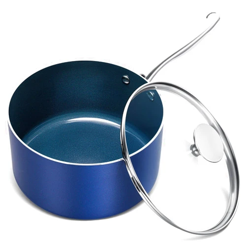 MICHELANGELO 3 Quart Saucepan with Lid, Nonstick Ceramic Sauce Pan with Stainless Steel Handle, 3 Qt Saucepan with Lid Induction Compatible, Oven Safe, Blue