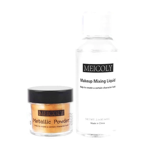 MEICOLY Gold Face Paint,0.7 Oz Metallic Powder with 2.1 Oz Makeup Mixing Liquid,High Pigments Gold Body Paint for Character Look, Metallic Gold