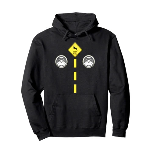 Funny Deer In The Headlights Costume Uniform Deer Headlights With Road Markings Couples Costume Halloween Pullover Hoodie