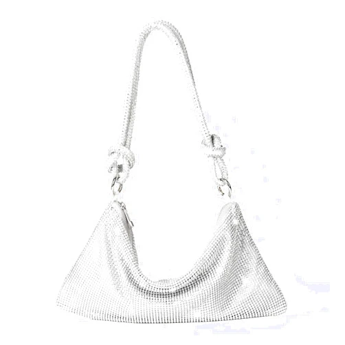 Valleycomfy Chic Rhinestone Purses for Women Sparkly Evening Handbag Bling Hobo Bag Shiny Silver Clutch Purse for Party