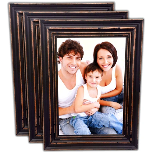 Bamber Wood Picture Frames 11x14 Black Wooden Photo Frame Set for Wall and Tabletop, Rustic Vintage Style, Pack of 3