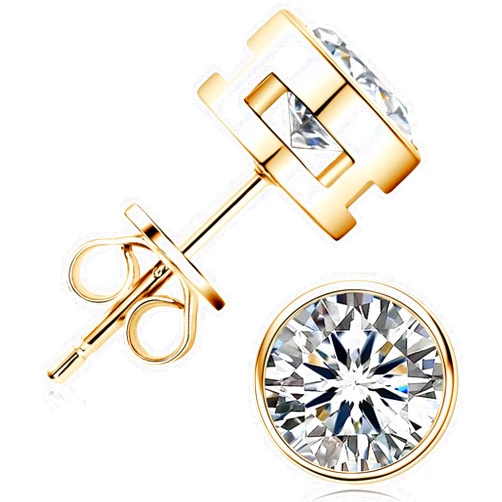 Inf.Story Moissanite Stud Earrings, 0.5CT-2CT D Color VVS1 Brilliant Round Cut Lab Grown Diamond Earrings, 18K White Yellow Gold Plated Sterling Silver Bezel Stud Earrings for Women or Men