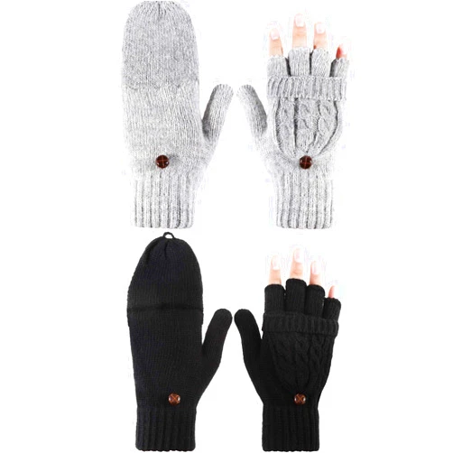 Tatuo 2 Pairs Womens Winter Gloves Women Fingerless Mittens Winter Convertible Gloves Knitted Half Finger with Cover