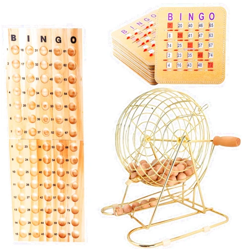 GSE Games & Sports Expert Deluxe Bingo Game Set with Large Brass Cage, 10 Shutter Slide Bingo Cards, Wood Master Board & 7/8
