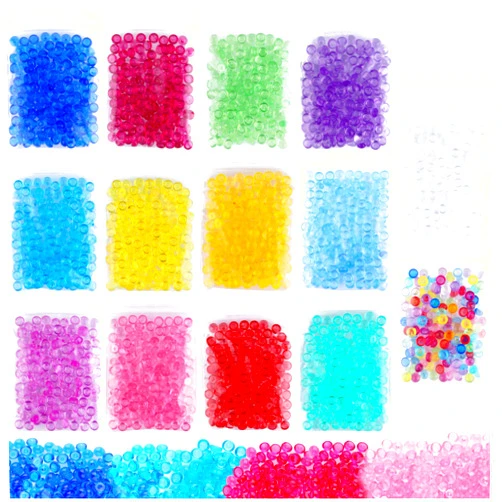 ODFANSH Fishbowl Beads Slime Kit: 14 Pack Vase Filler, 0.28-inch Plastic Balls for Crunchy DIY Arts & Crafts Decoration in Clear, Blue, and Colored Varieties.