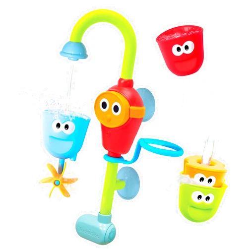 Yookidoo Toddler and Baby Bath Toy (Ages 1-3): Flow N Fill Spout-3 Stackable Play Cups - Battery Operated Moveable Hose Toy and Tumblers with Multiple Play Aspects - Make Bath Time Maigcal (No Mold)
