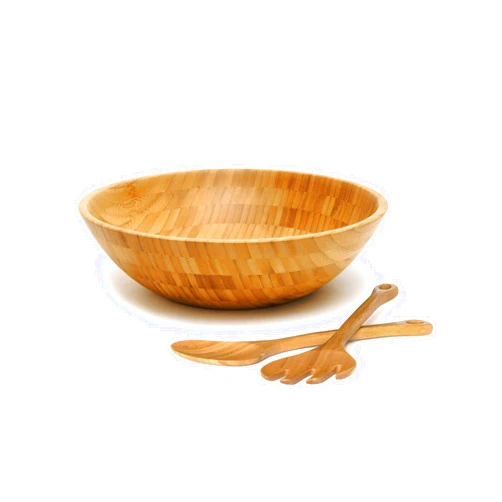 Lipper International Bamboo Wood Salad Bowl with 2 Server Utensils, Large, 14