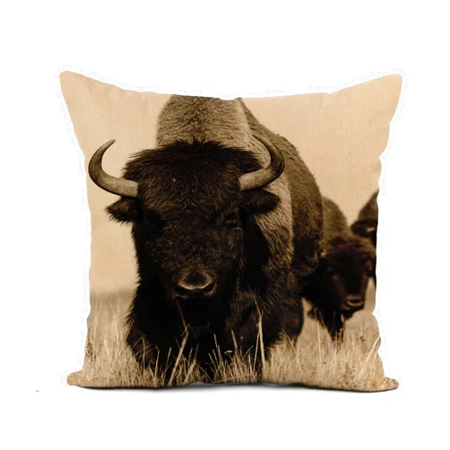 Awowee Flax Throw Pillow Cover American Bison Buffalo in Sepia The Herd of Shot 18x18 Inches Pillowcase Home Decor Square Cotton Linen Pillow Case Cushion Cover