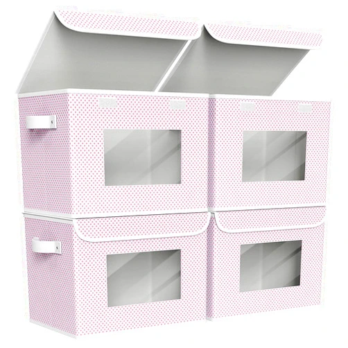 Univivi Fabric Foldable Storage Boxes [4-Pack] Large Collapsible Stackable Storage Bins with Lids, Closet Organizers and Storage Cube Basket for Home, Office, Bedroom (Pink, 17”x 12” x 12”)