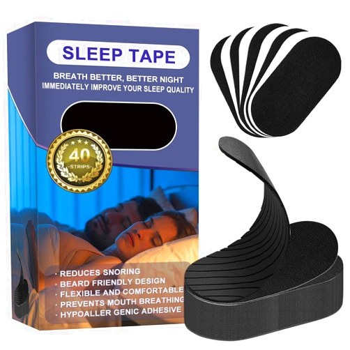 Queenii 40 Strips Skin-Friendly Premium Mouth Tape for Sleeping, Hypoallergenic Tape Anti-Snoring Strips for Sensitive Skin, Painless Removal, Improved Nose Breathing and Snore Reduction - Black
