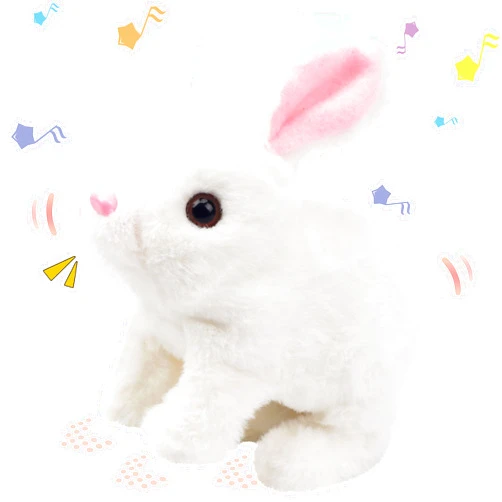 Hopearl Hopping Rabbit Interactive Electronic Pet Plush Bunny Toy with Sounds and Movements Animated Walking Wiggle Ears Twitch Nose Gift for Toddlers Birthday, White, 7''