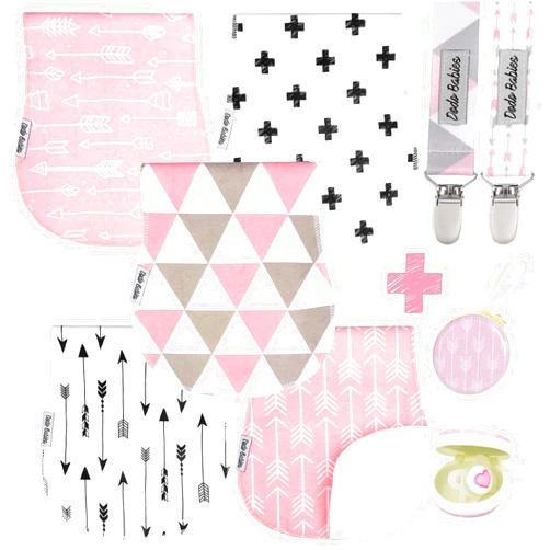 Dodo Babies 5-Pack Baby Burp Cloths - Soft, Absorbent Cotton Burp Cloths - includes Pacifier Case and 2 Pacifier Clips - Colors: Pink and White