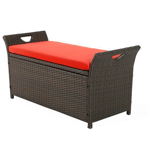 Canditree Outdoor Rattan Storage Bench with Cushion, Patio Storage Box Deck Box for Furniture Cushions, Garden Tools