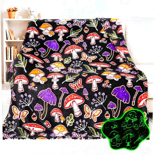 FBBP Mushroom Blanket Glow in The Dark Blanket Mushroom Gifts for Women Girls Soft Fleece Mushroom Throw Blanket for Sofa Couch Room Decor All-Season