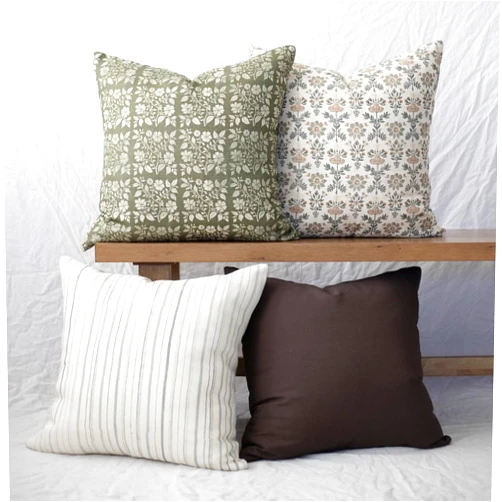 Woven Nook - Modern & Luxurious Decorative Throw Pillow Covers - Durable Quality & Machine Washable - 100% Cotton Canvas - 100% Linen - Aynsley - 4 Pack (18x18)