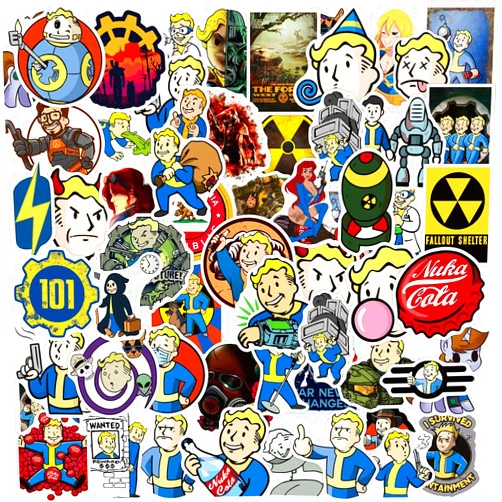 RUODO 100PCS Fallout Merchandise Stickers for Bottle, Cute Cartoon Vinyl Waterproof Decal for Laptop Skateboard Computer Phone for Adult Teens