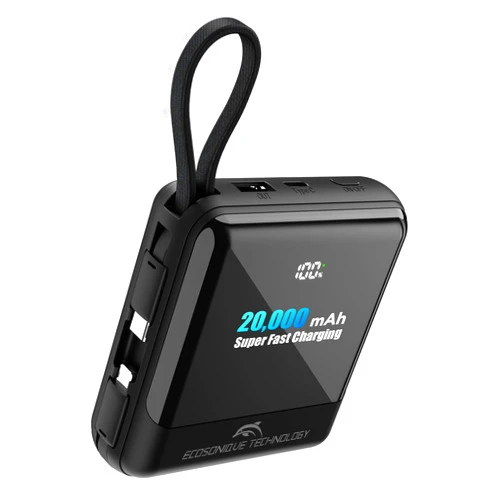 Ecosonique Technology Ecosonique 20000mAh Power Bank 33W Max Fast Charging Portable Charger with Built in Cables USB C Phone Battery Pack for iPhone 16 15 iPad Samsung Google LG Android Cellphone Tablets Black