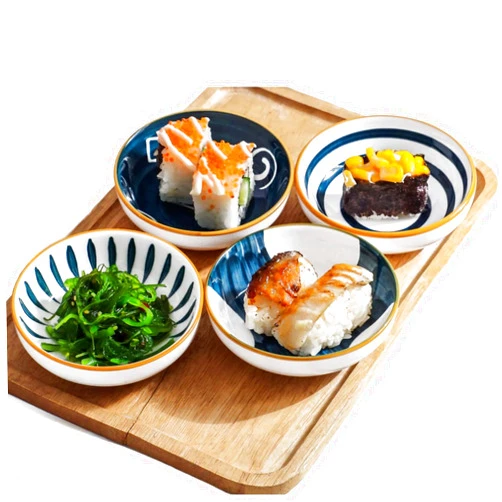 Yaocoral 4 Pack 3 oz Mini Ceramic Dipping Sauce Bowls,Japanese Soy Sauce Dish,Small Round Dipping Bowls for Soy,Sushi,Side Dish,ketchup,BBQ,Condiment,Stackable,Freezer Microwave Safe(Blue)