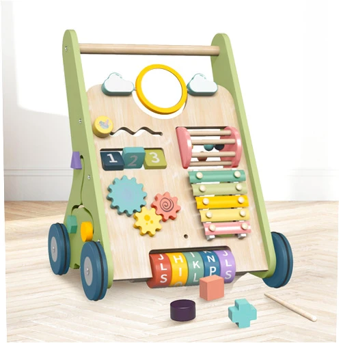 AmazingJoy Wooden Baby Walker Wheels,Baby Push Walker for Babies 6-12 Months Montessori,Toddler Walker Push Toy Wooden Activity Walker for Baby Boy,Walking Toys for 1 Year Old Learning to Walk Girl Christmas