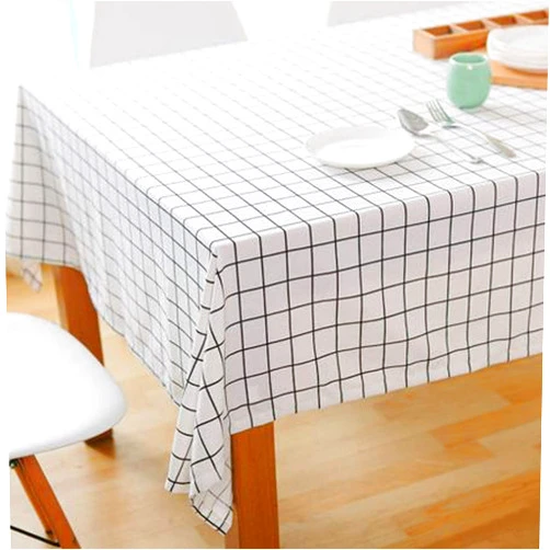 Bringsine Fashion Classic Rectangular Cotton Linen White Check Washable Tablecloth Vintage Dinner Picnic Table Cloth Cover Home Decoration(Square, 36 x 36 Inch)