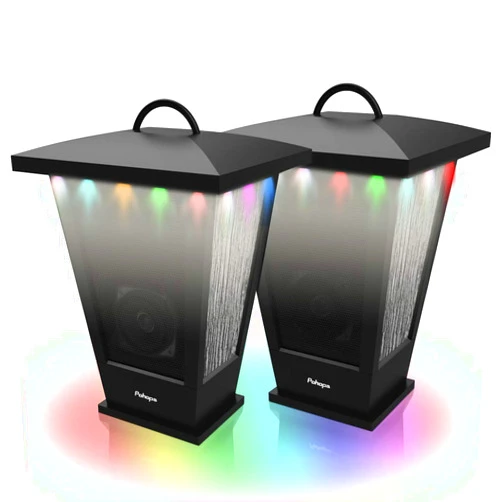 pohopa Bluetooth Speakers Waterproof, 2 Packs True Wireless Stereo Sound 20W Dual Pairing Lantern Outdoor Speakers with 20 Piece Sound Responsive LED Color Lights, Richer Bass, Black