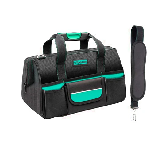 Ykyjch Tool Bag Heavy Duty 16.5-Inch with 16 Pockets Portable Handle Adjustable Shoulder Strap Waterproof Wide Mouth Tools Storage Organizer Carry Tote Box for Craftsman Electrician Mechanic (16.5-Inch)