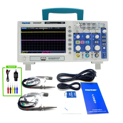 Hantek DSO5202P Desktop Automotive Lab Oscilloscope 2 Channels Oszilloskope 200MHz 1GSa/s 8bits 40K an Channel (DSO5202P)