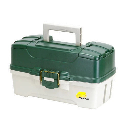 Plano 3-Tray Tackle Box with Dual Top Access, Dark Green Metallic/Off White, Premium Tackle Storage