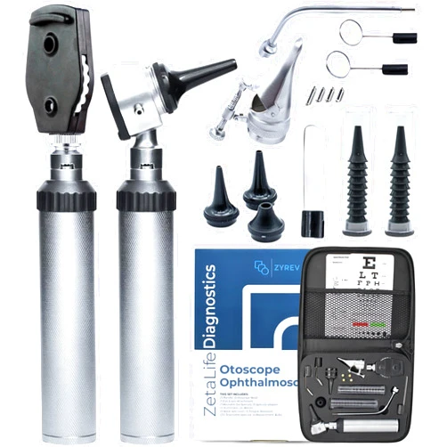 Zyrev Otoscope Oph Diagnostic Set - 36 Piece Medical and Nursing Student Otoscope/Opthalmoscope Diagnostic Kit - with Leather Case for Educational and Professional Settings (Regular)