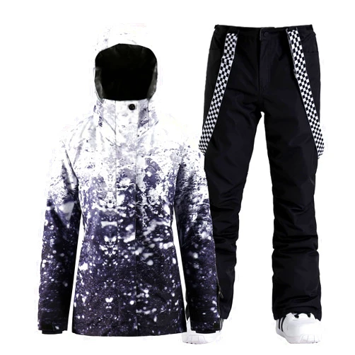 GSOU SNOW Women's Ski Jackets and Pants Set Snowboarding Snowsuit Snow Coat Hooded Waterproof Windproof