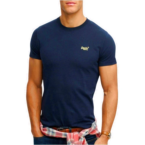 Superdry Men's Essential Logo EMB T-Shirt, Nautical Navy/Yellow, L