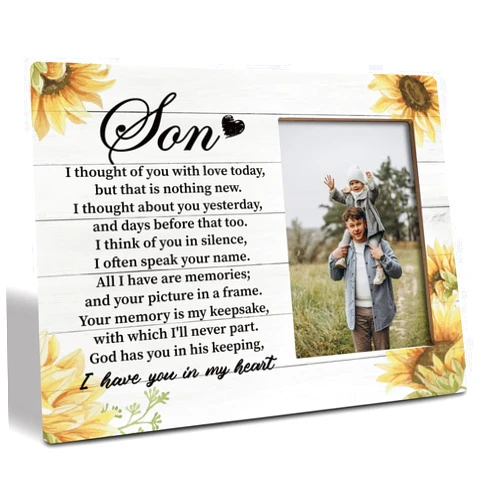 Razpah Son Memorial Picture Frame, God Has You in His Keeping I Have You in My Heart, Picture Frame Gift Wood Plaque Sign, Loving Memory of Son, Memorial Gifts for Loss of Sons, Sons Remembrance Gift